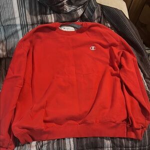 Champion Red Crewneck Sweater with Signature Logo